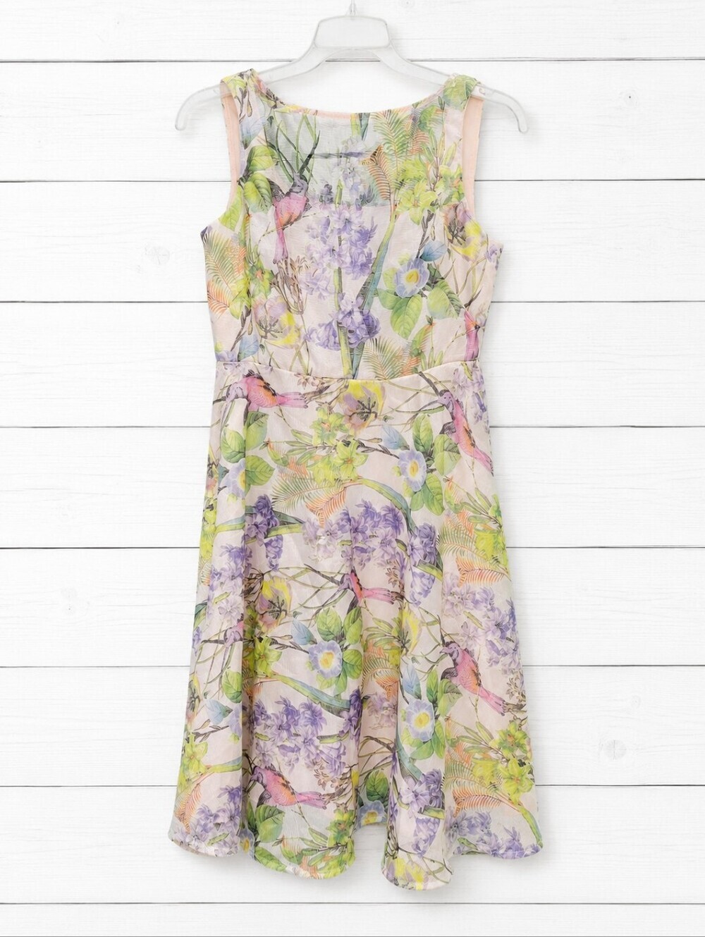 DB Established 1962 Floral Bird Print Fit & Flare Dress Size 4 Pastel Spring